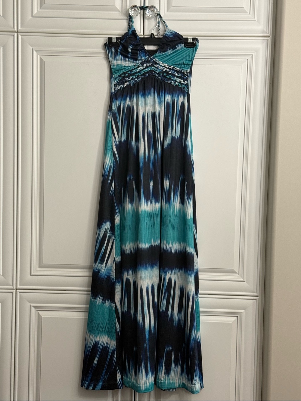Studio by yde Size XS-S Teal and Navy Halter Tie-Dye Maxi Dress Braided Detail
